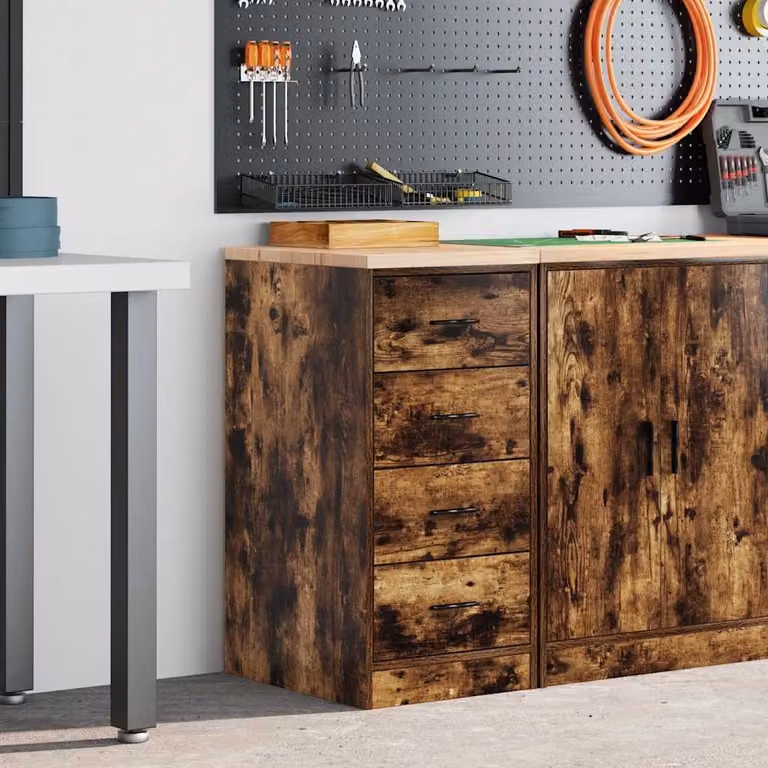 Armadietto da Garage vidaXL in Legno di Pino Marrone con Cassetti e Ante, L/P/H: 40 x 51 x 85 cm
