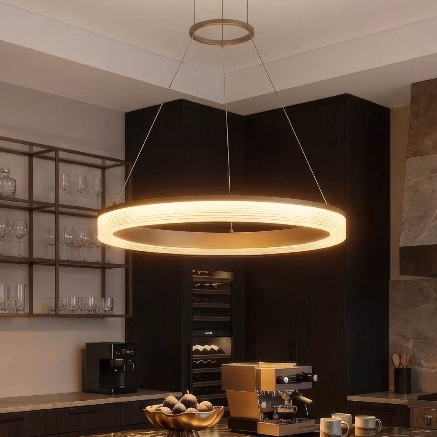 Searchlight Lampada a sospensione Lumen Rings, dimmerabile, Crema / Ambra, Soggiorno / Sala da pranzo, Metallo, Moderno, Lampada a sospensione