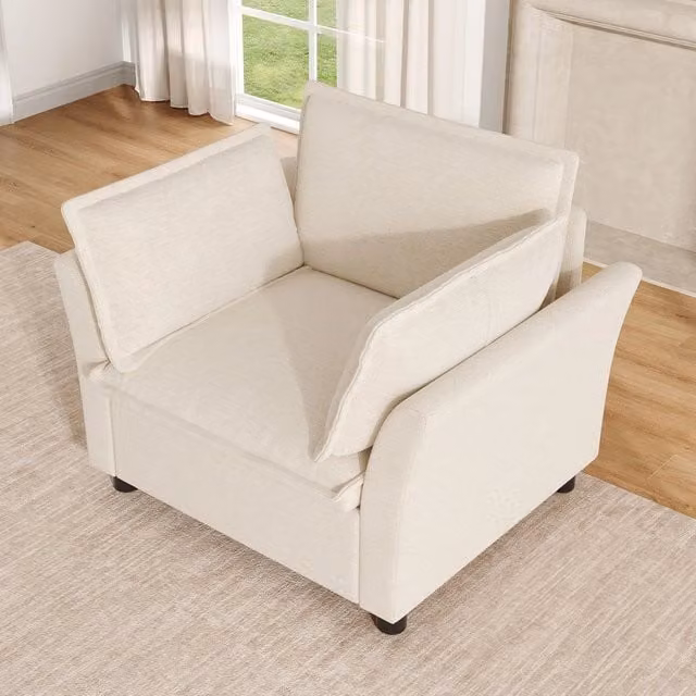Poltrona Relax Imbottita ¨C Minimal ¨C Beige Tessuto Chenille per Soggiorno Ufficio