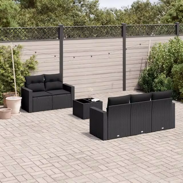 Set Divano da Giardino 6 pz con Cuscini Nero in Polyrattan 3218685