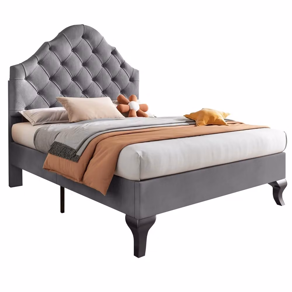 Letto imbottito Minimal con rete a doghe e testiera in velluto grigio L: 90 cm, P: 200 cm – 2