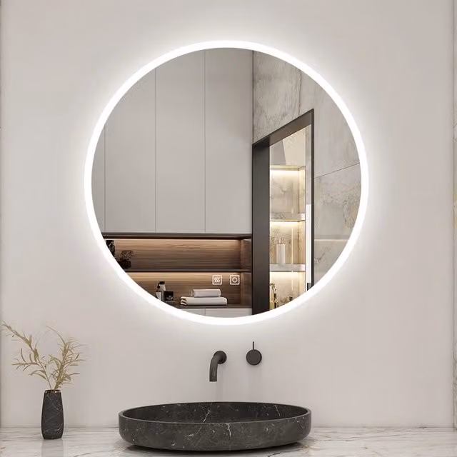 Aica Specchio da bagno a LED+Diametro 80cm+3 Temperature di Colore+Funzione Antiappannamento+Moderno
