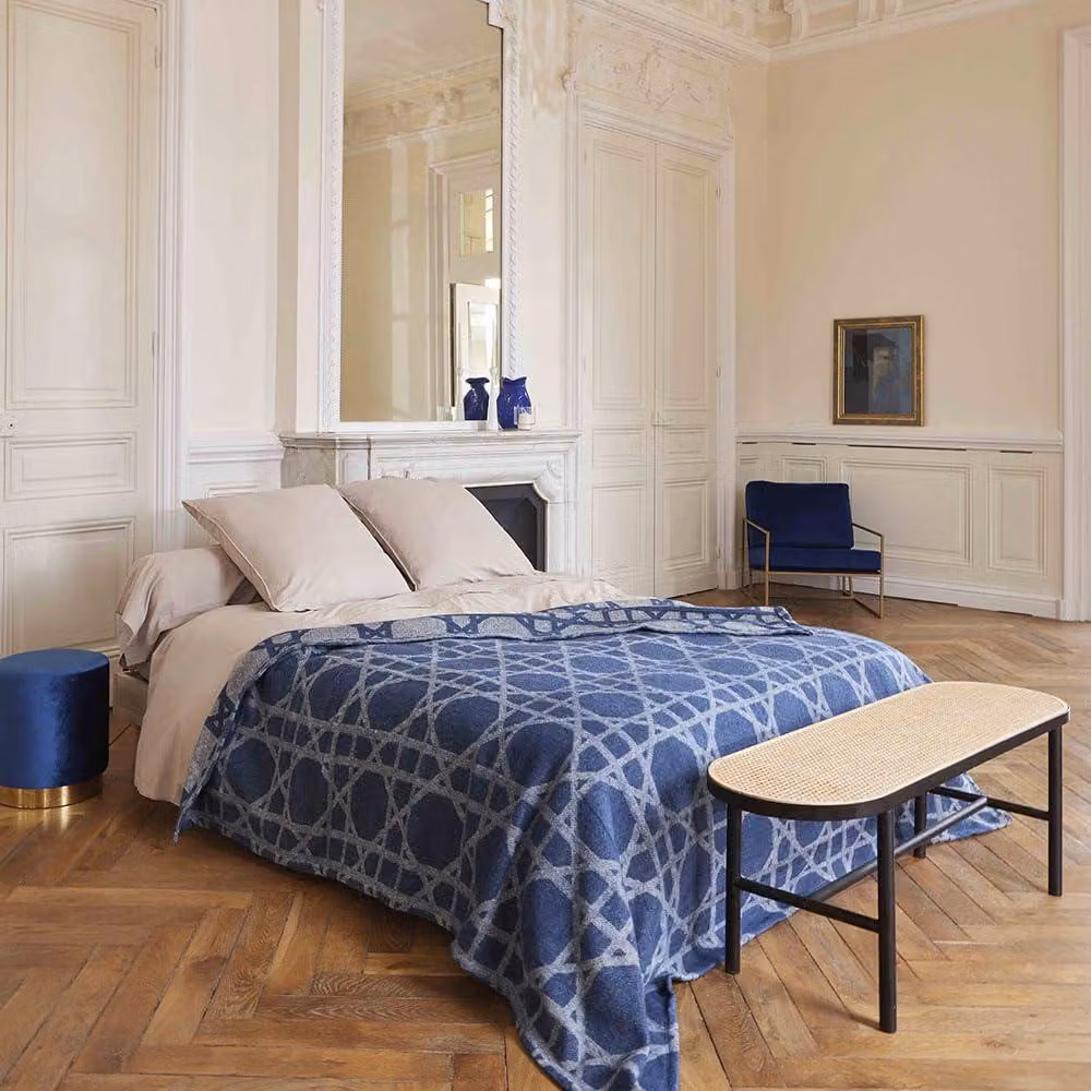 Coperta in misto lana, 180x240 cm, blu navy, motivo maxi