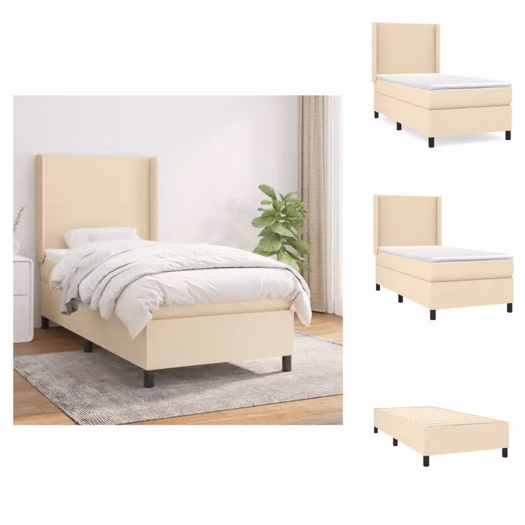vidaXL Letto a molle con materasso crema 90x190 cm in tessuto - Letti & strutture letto