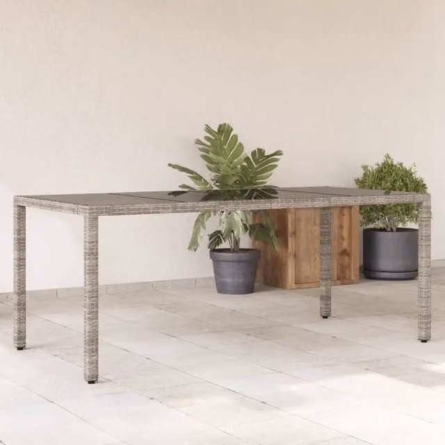 Tavolo da giardino rettangolare vidaXL in polyrattan grigio con piano in vetro L: 190 cm, P: 90 cm, H: 75 cm – 1