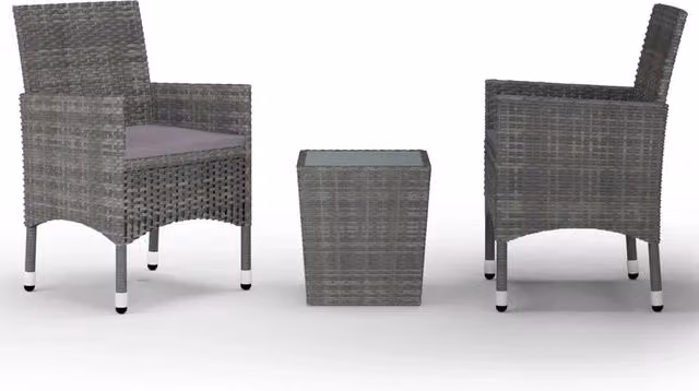Set da bistrot Outsunny da 3 pezzi in polyrattan e vetro temperato grigio per giardino, balcone o terrazzo
