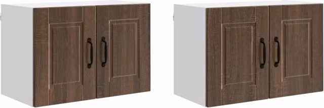 Set di 2 pensili da cucina PORTO in rovere marrone con ante a battente, L: 60 cm, P: 31 cm, H: 40 cm