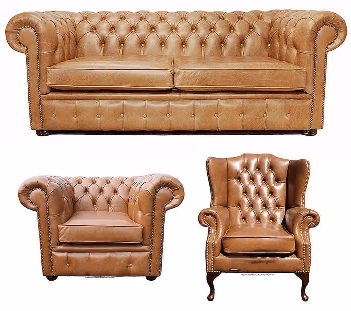 Chesterfield Sofagarnitur Leder Chesterfield Komplett Set Sofa Couch 443