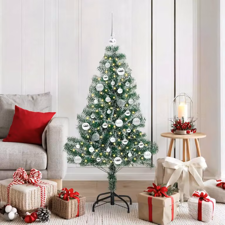 Albero di Natale Artificiale Imbiancato con Luci LED Warm White vidaXL, Altezza: 150 cm