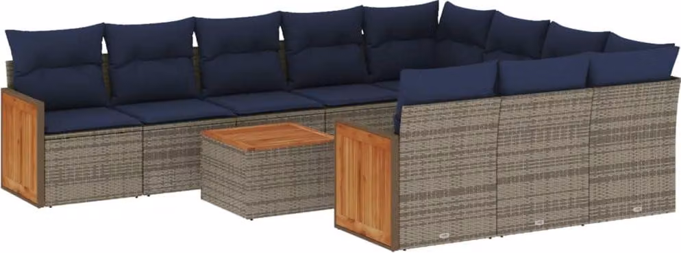 Set Divani da Giardino 11 pz con Cuscini Grigio in Polyrattan
