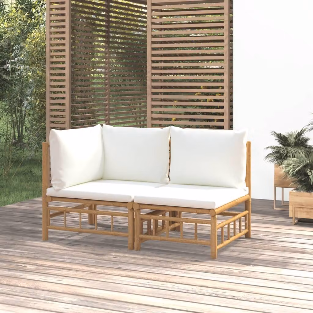 Maison Exclusive - Set da giardino a 2 pezzi con cuscini color bianco crema in bambù