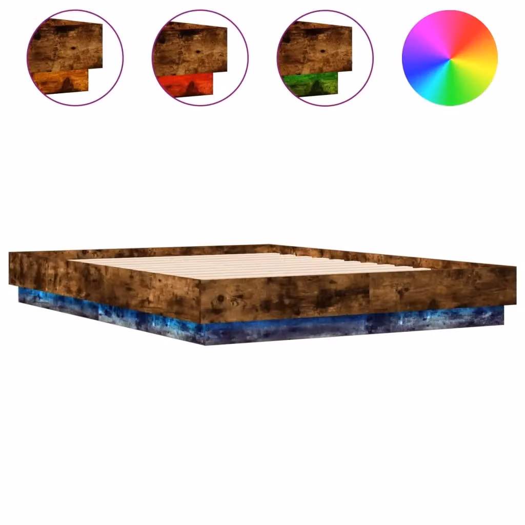 Letto con Luci LED e Porte USB vidaXL in Legno Rovere, Colore Marrone, L/P/H: 120 x 200 x 193 cm – 2