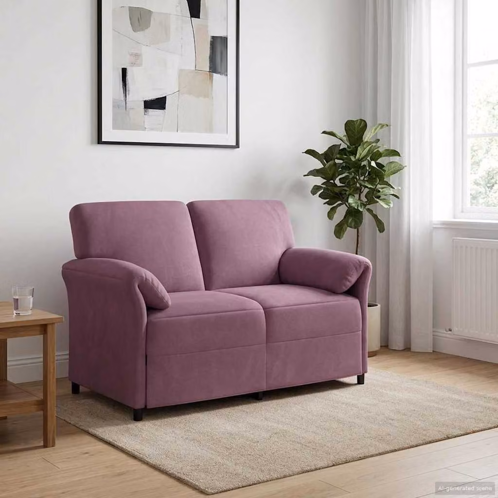 Divano a 2 posti vidaXL in velluto viola con struttura in metallo e cuscini inclusi L/P/H: 138 x 83 x 95 cm