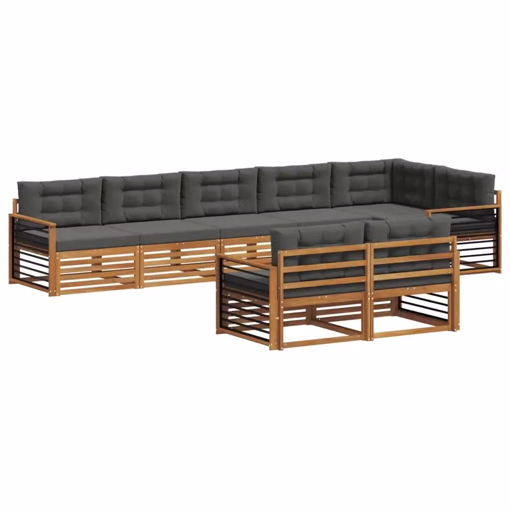 Set di divani da esterno vidaXL in legno di acacia con cuscini, 8 pezzi, colore Antracite e Marrone – 2