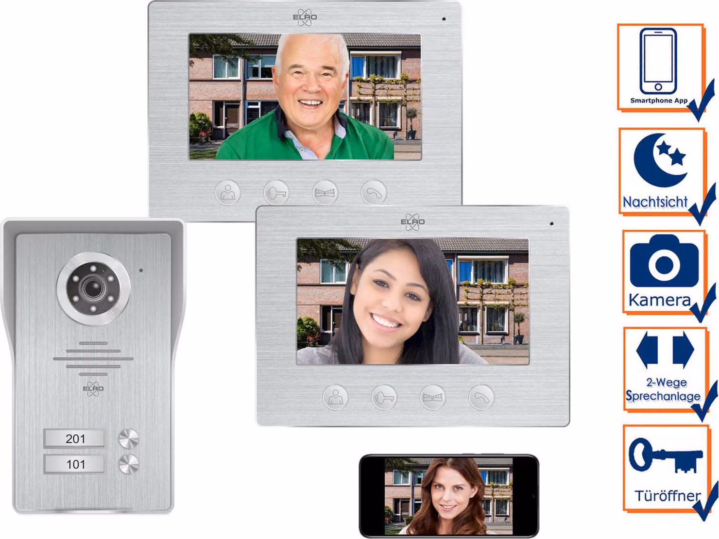 ELRO 2 - Campanello Wi-Fi per abitazioni familiari con videocamera e app - Videocitofono