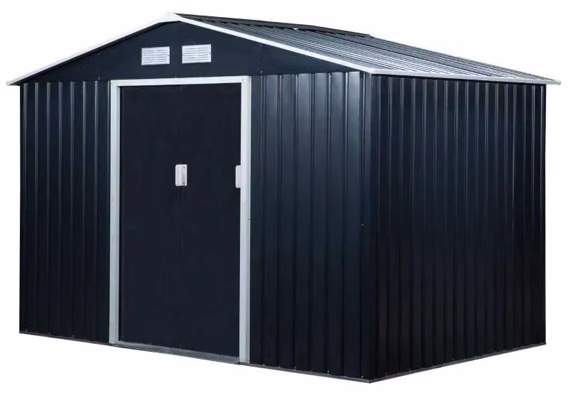 Capanno da giardino in metallo con porte scorrevoli | Colore: grigio scuro | Dimensioni: 195x277x192 cm
