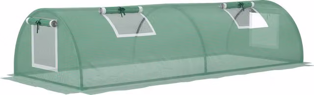 Outsunny Piccola serra per la coltivazione di piante con 4 finestre, telaio in acciaio e copertura in PE anti-UV, Verde, L 200 cm x P 80 cm x H 45 cm