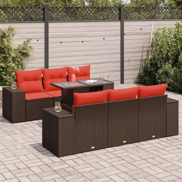 Set Divani Giardino 7 pz con Cuscini Marrone Polyrattan Acacia 3326745
