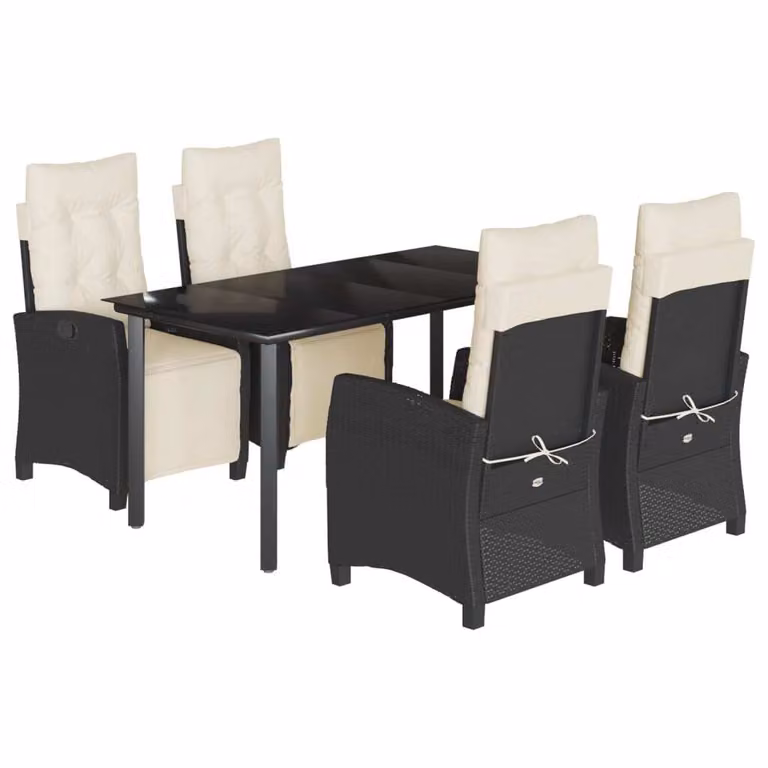 Set da Pranzo da Giardino 5 pz Nero con Cuscini in Polyrattan
