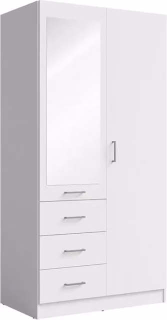 Armadio KALISTA 101 cm bianco opaco con specchio e 3 cassetti - 2 ante a battente
