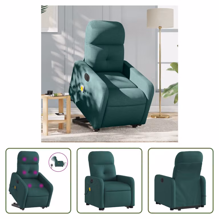 The Living Store Poltrona massaggiante elettrica con ausilio per la posizione eretta Tessuto verde scuro