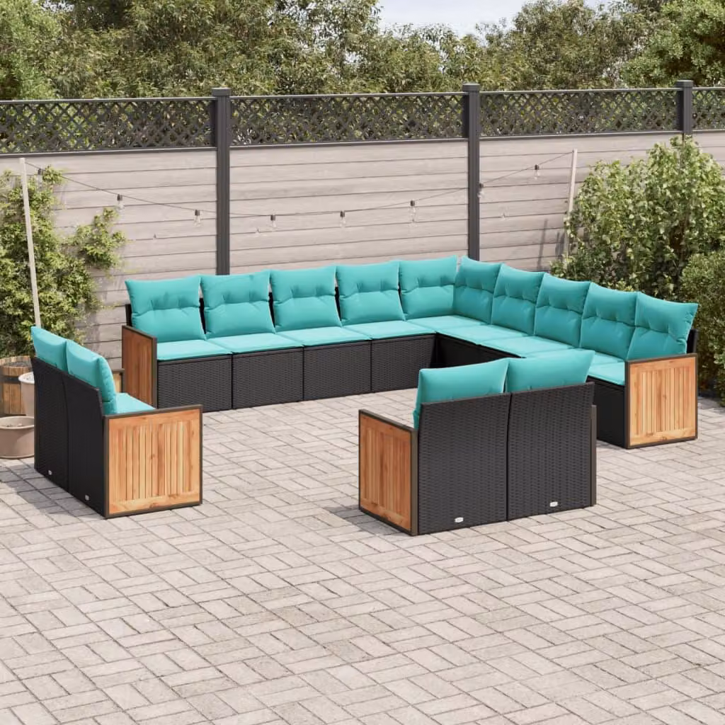 Maison Exclusive - Set da giardino 13 pezzi con cuscini, polyrattan nero