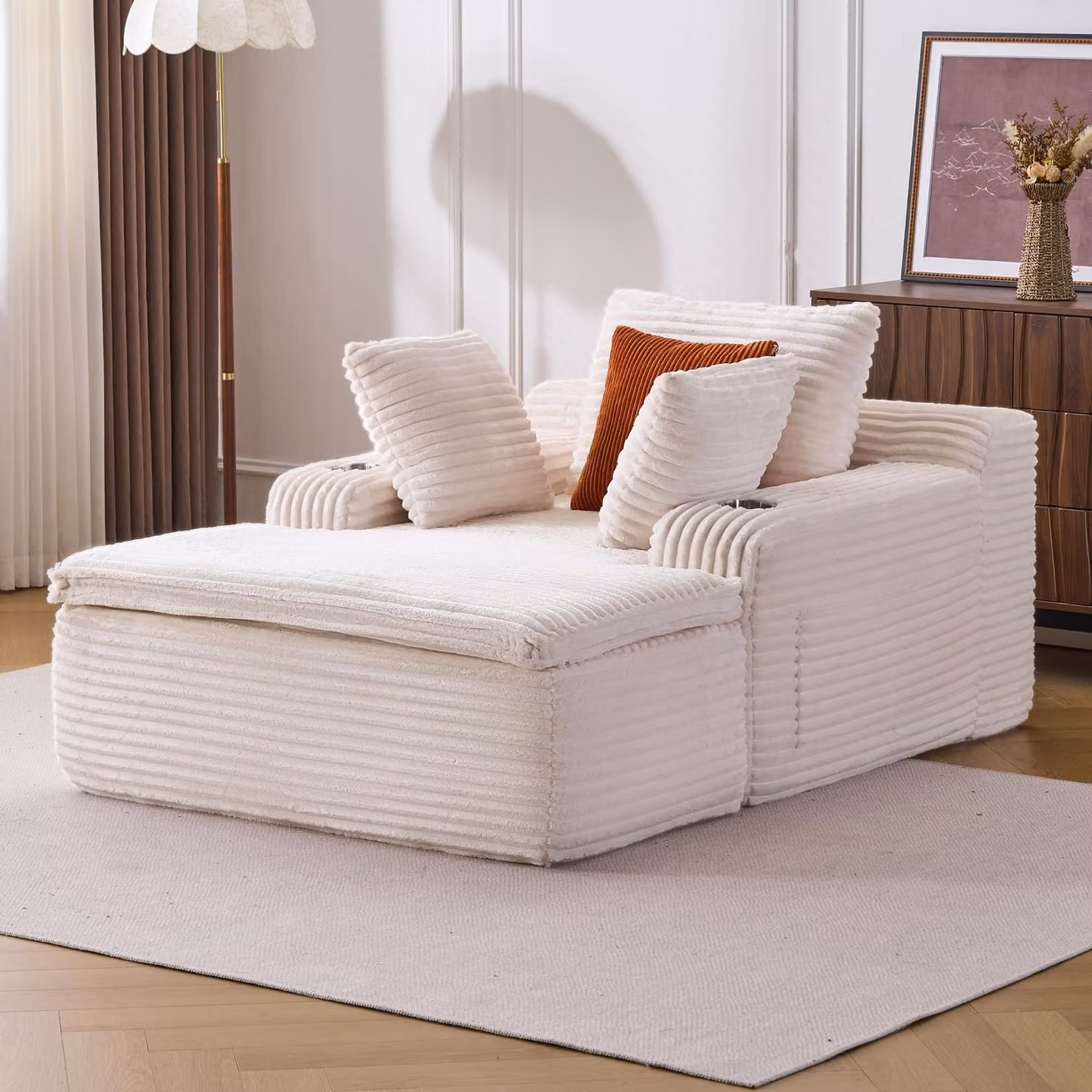Divano letto senza struttura a vista, divano a pavimento moderno con chaise longue, 3 cuscini e 1 coperta, senza necessità di montaggio. L3