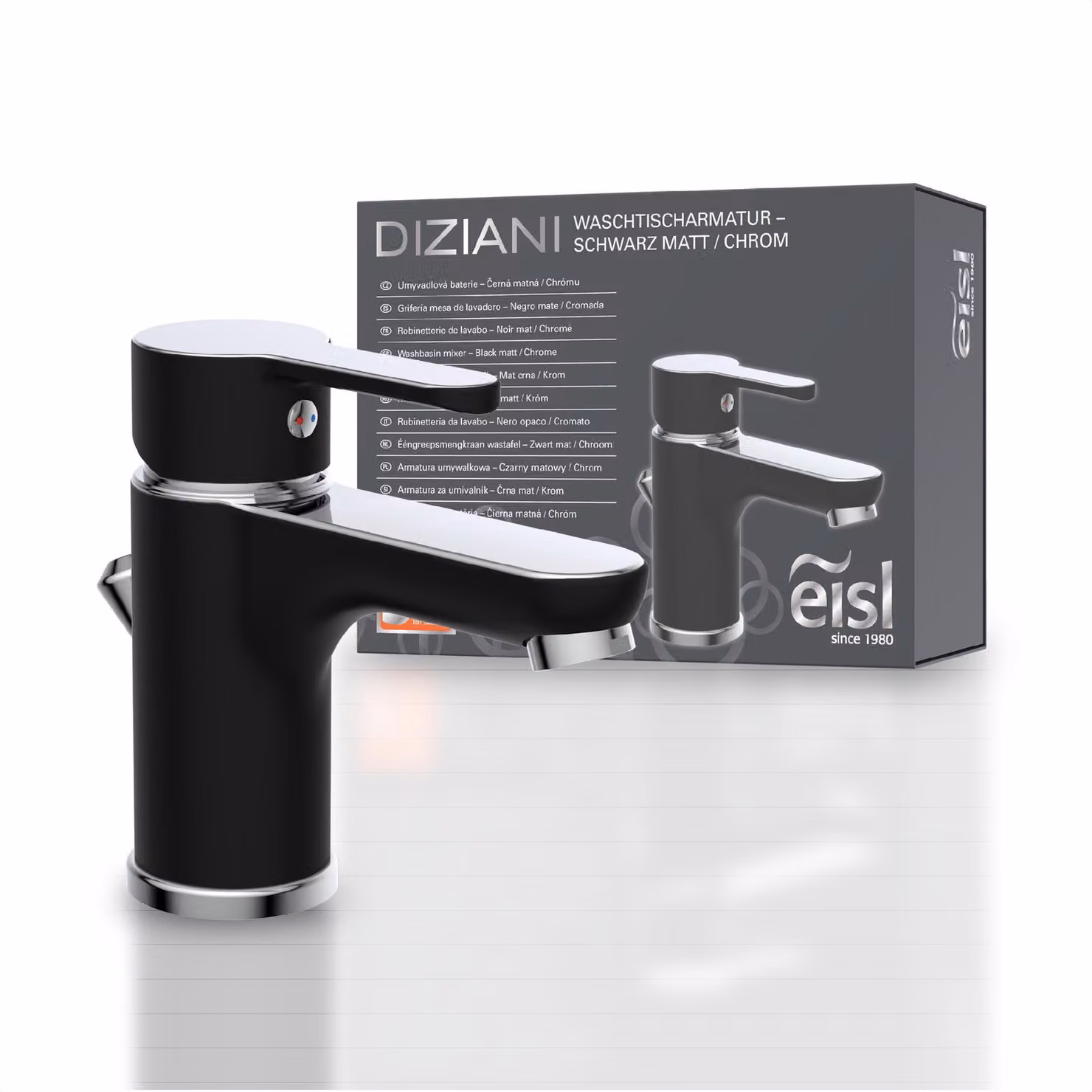 eisl DIZIANI Miscelatore per lavabo con leva di comando, set di miscelatori per bagno con scarico Lavabo, cromo/nero opaco