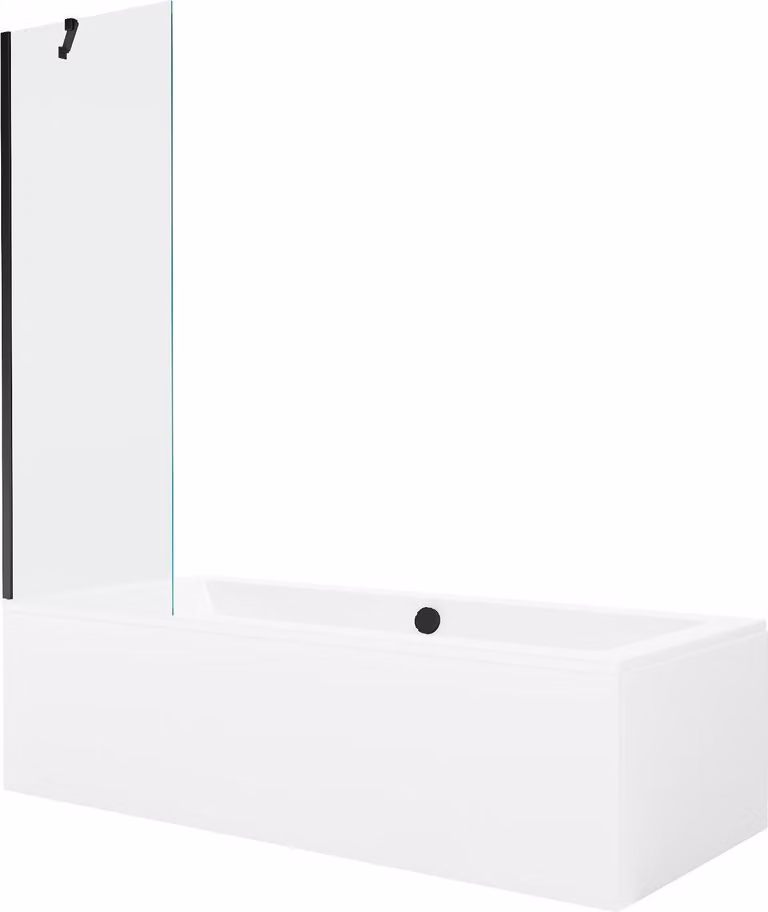 Mexen Cube vasca rettangolare 180 x 80 cm con rivestimento e paravento a 1 anta 60 cm, trasparente, nero - 550518080X9506000070