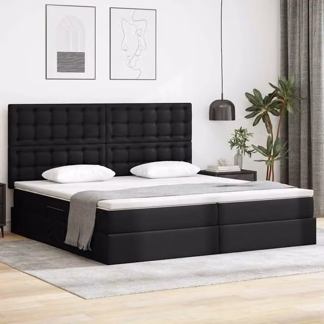 Letto con contenitore vidaXL in pelle sintetica nera con illuminazione LED e porta USB, L/P/H: 200 x 200 x 128 cm – 1