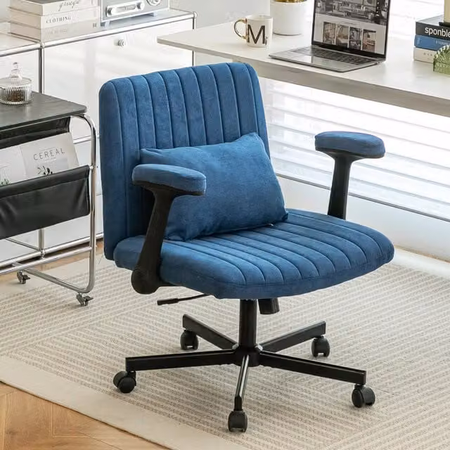 Sedia da Ufficio Girevole MINIMAL in Velluto Blu con Braccioli e Ruote per Home Office e Camera da Letto – 1
