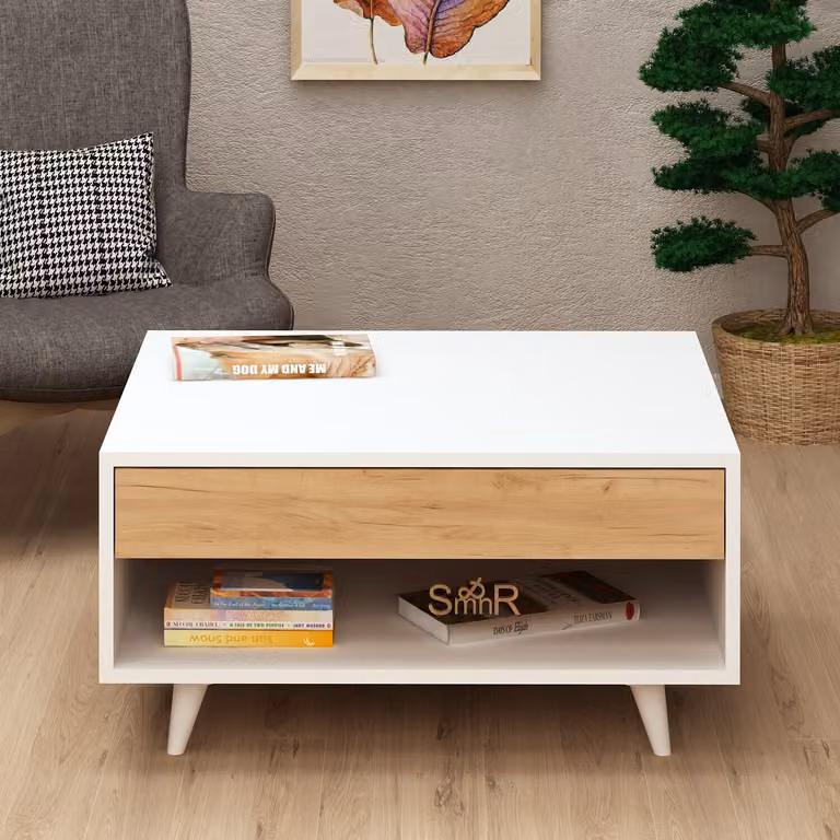 Skye Decor, Silla, tavolino da salotto, rovere, 100% pannelli truciolari rivestiti in melamina, 80 x 80 x 40 cm