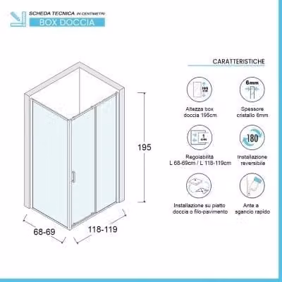 Box doccia angolare Icon con vetro trasparente fisso e scorrevole L: 120 cm, P: 70 cm, H: 195 cm
