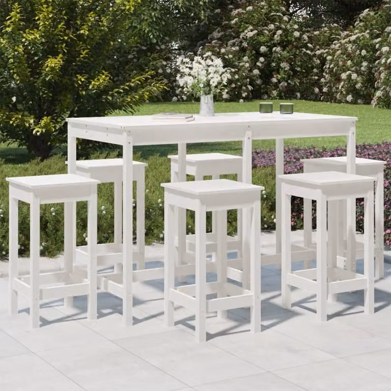 Maison Exclusive - Set Bar da Giardino 7 pz Bianco in Legno Massello di Pino