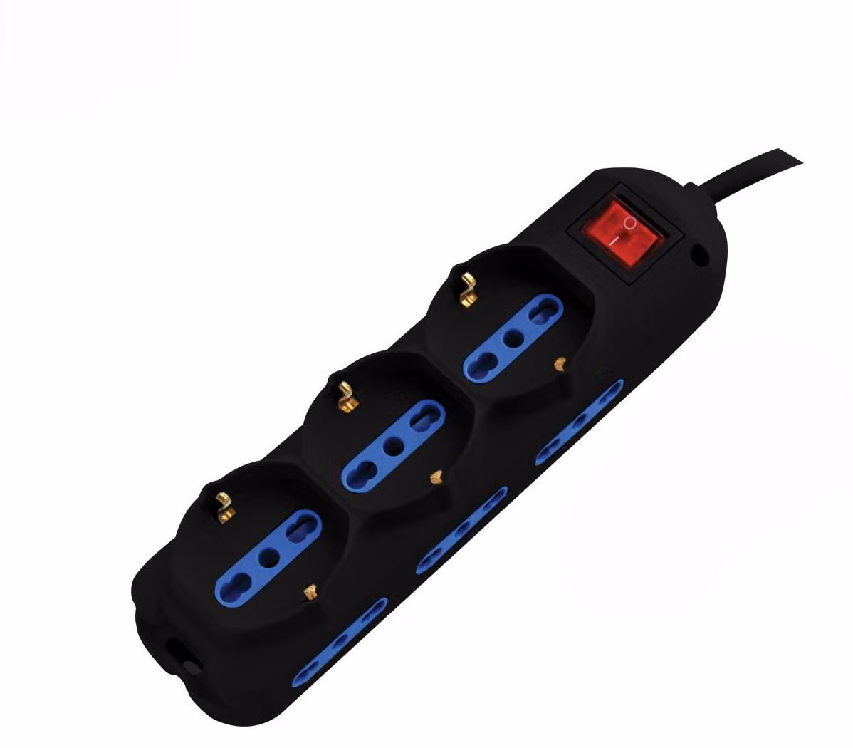 Alcapower Multipresa Elettrica 9 Posti 6 Bipasso e 3 Schuko, Cavo 1.5m, Spina 16A a 90 Gradi, Interruttore Luminoso, Colore Nero - ALC-MP9-BK