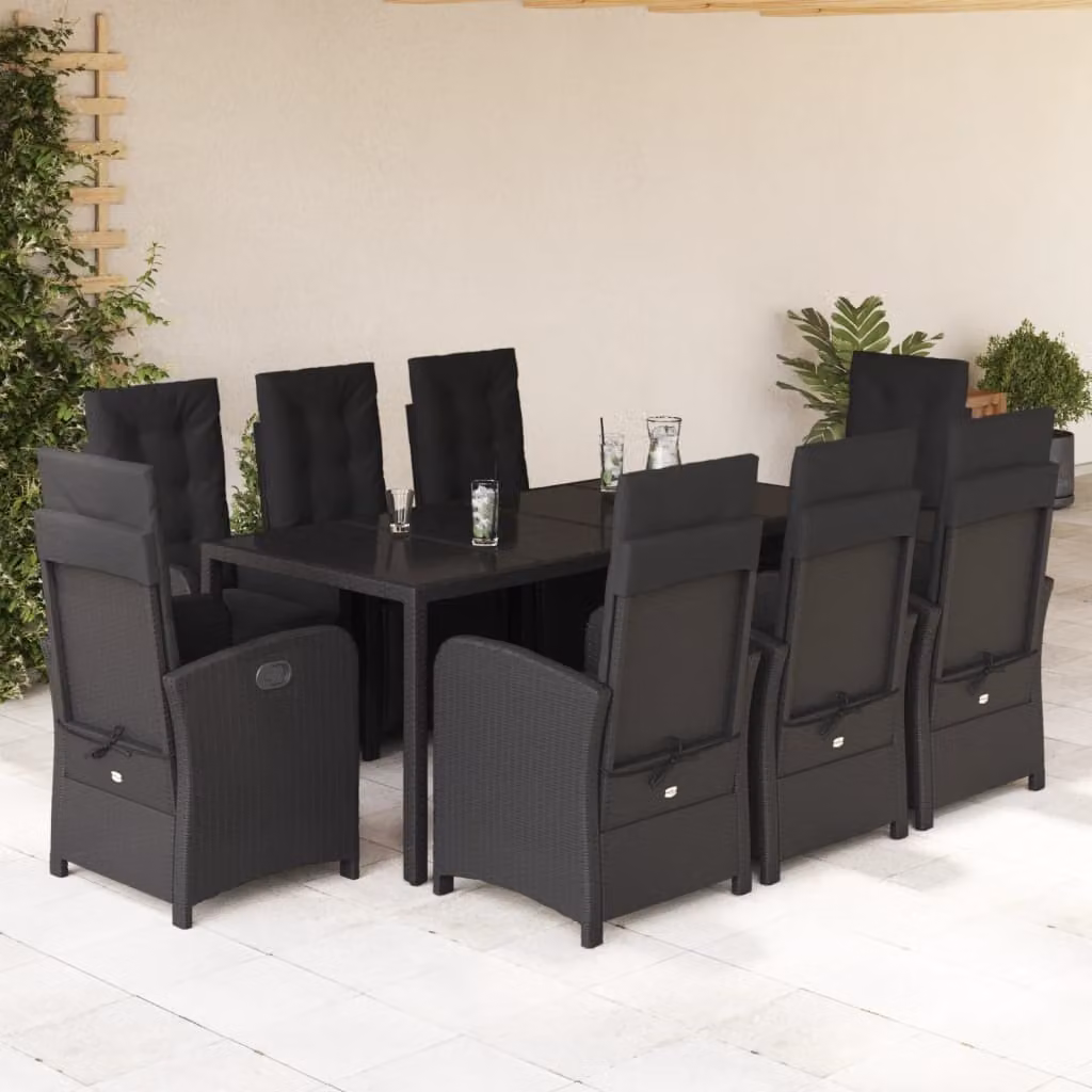 Maison Exclusive - Set da Pranzo da Giardino 9 pz con Cuscini Nero in Polyrattan