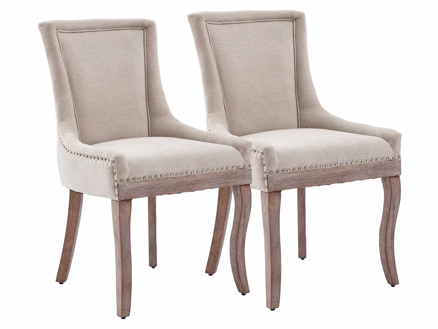Set da 2 sedie da sala da pranzo; sedia da cucina con rivestimento in ciniglia, gambe in legno con piedini regolabili, sedia imbottita con schienale ricurvo, design con rivetti