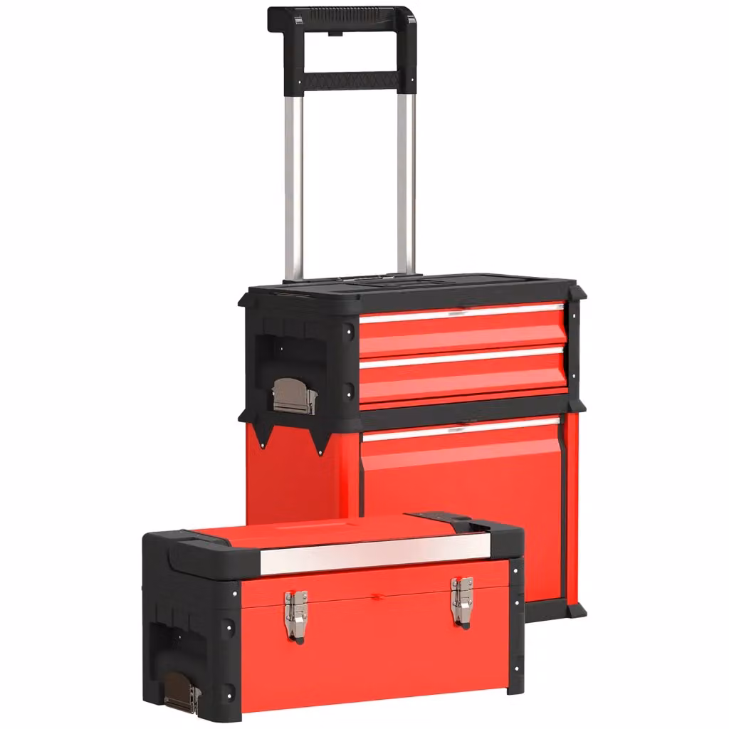 Carrello portattrezzi Zephmum a 3 livelli con ruote in acciaio e plastica, colore rosso, L: 72 cm, P: 32 cm, H: 14 cm – 2