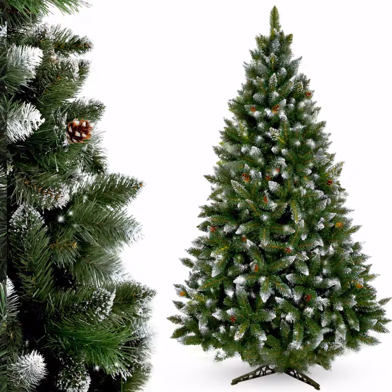 Albero di Natale artificiale KADAX 180 cm con brina e pigne, albero di Natale verde con 391 rami
