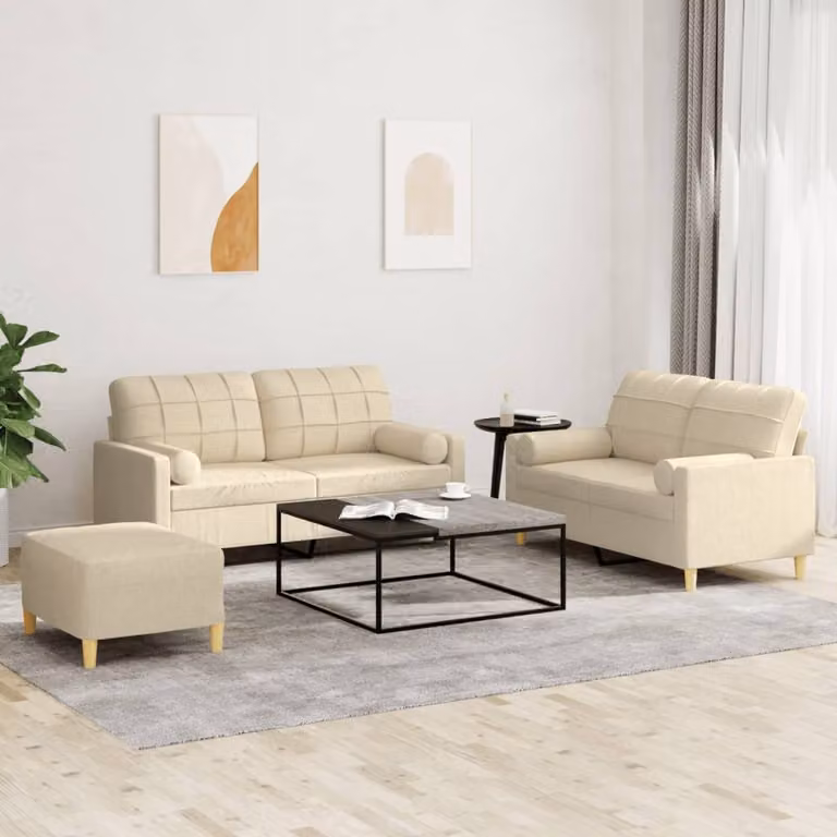 Maison Exclusive - Set divano a 3 pezzi con cuscini in tessuto color crema