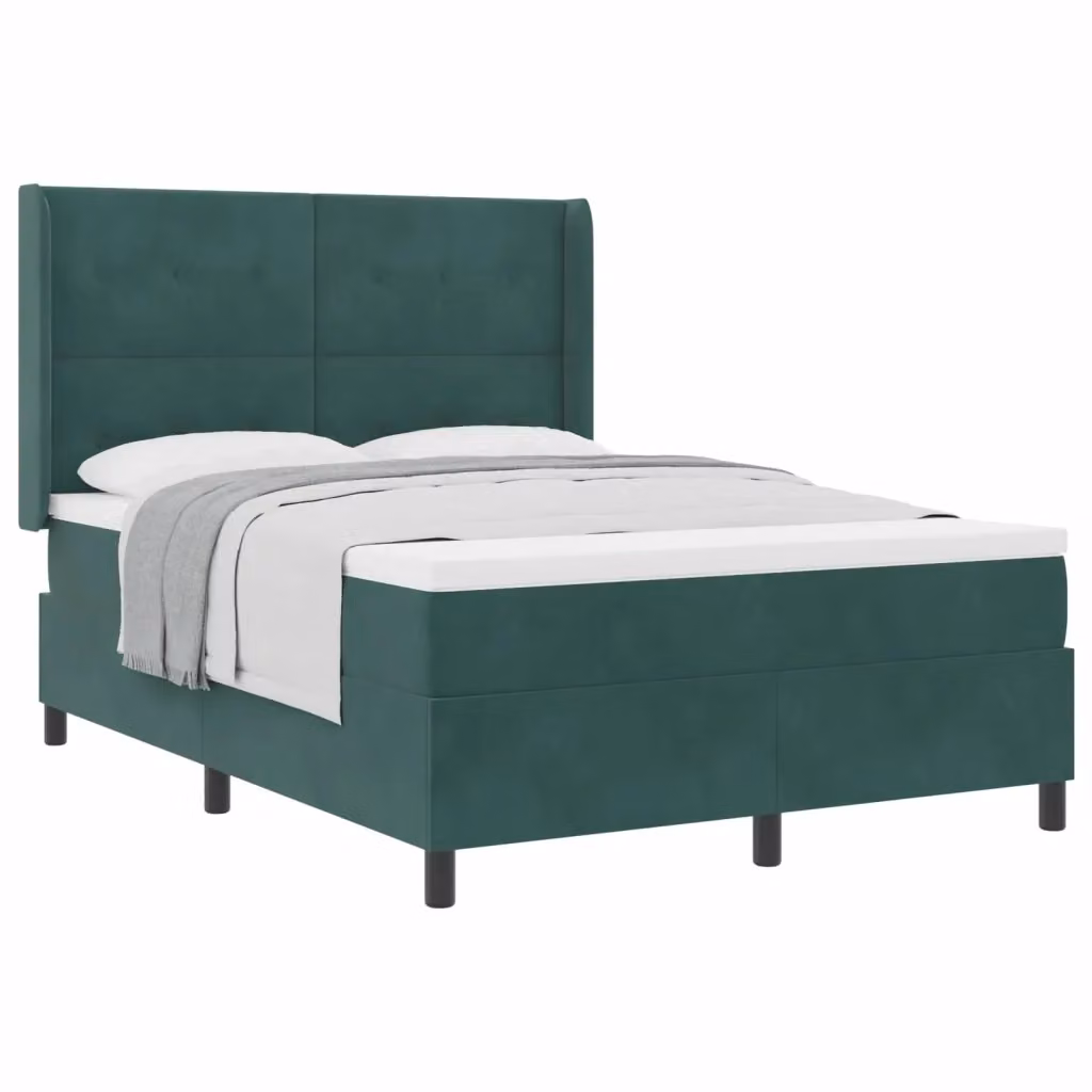 Letto a molle con testiera vidaXL in velluto verde con struttura in legno L: 140 cm, P: 200 cm, H: 143 cm – 2