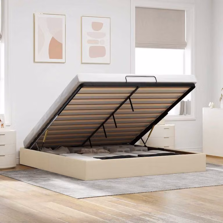 Struttura Letto con Contenitore a Sollevamento vidaXL in Tessuto Beige L: 180 cm, P: 200 cm, H: 203 cm