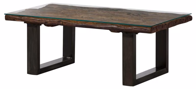 MASSIVMOEBEL24 | Tavolino da salotto in legno riciclato / ferro 110x60x42 laccato marrone SEVILLA #29