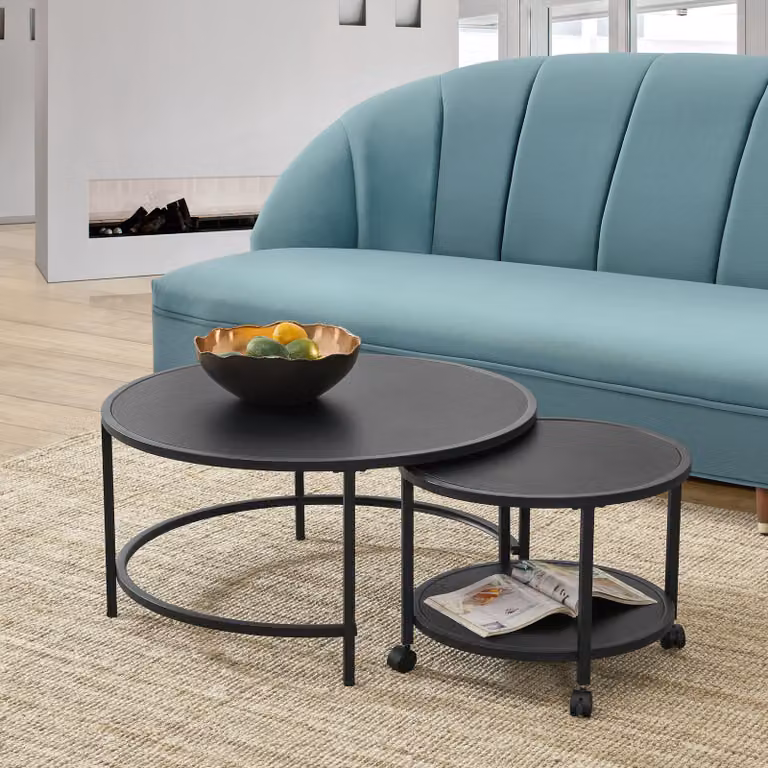 Tavolino da caffè Værøy in set di 2 Tavolino rotondo Tavolo da divano 40 x 80 cm Tavolo da soggiorno Nero, opaco