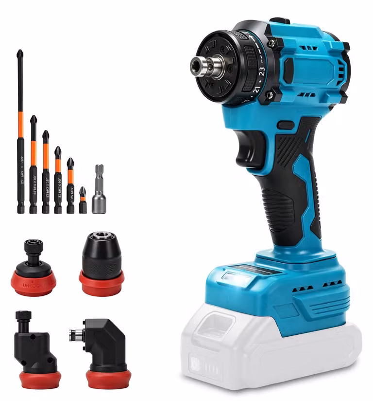 Trapano a batteria da 21 Volt - Coppia di 28 Nm - Mandrino da 10 mm - Motore brushless - Con luce LED integrata