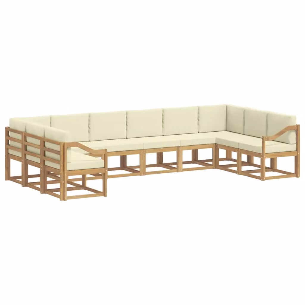 Set di divani da esterno a L vidaXL in legno di acacia con cuscini Bianchi e Beige – 2