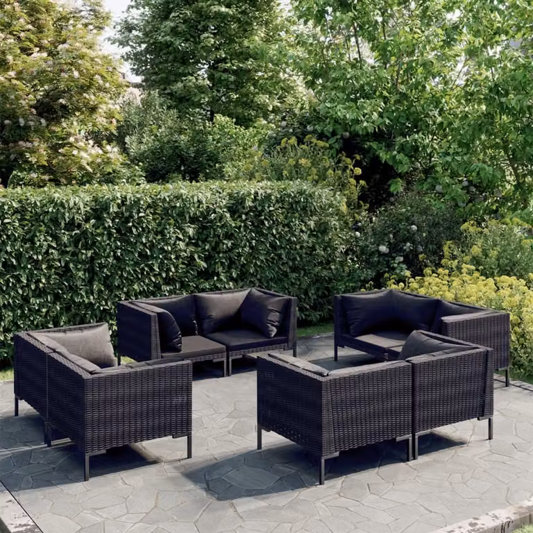Maison Exclusive - Set da giardino da 8 pezzi con cuscini in polyrattan grigio scuro