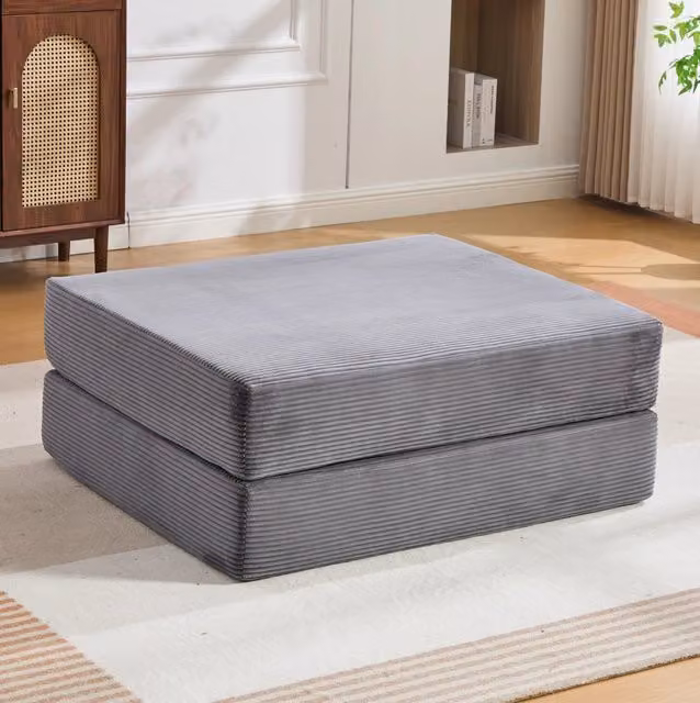 Pouf pieghevole trasformabile in letto singolo 109x95x43 cm; corduroy grigio scuro