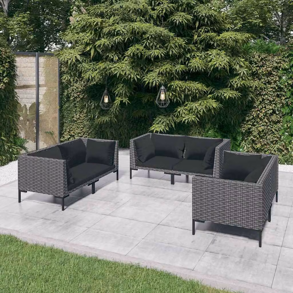 Set da giardino vidaXL composto da 6 pezzi con cuscini in polyrattan e struttura in metallo, colore grigio scuro