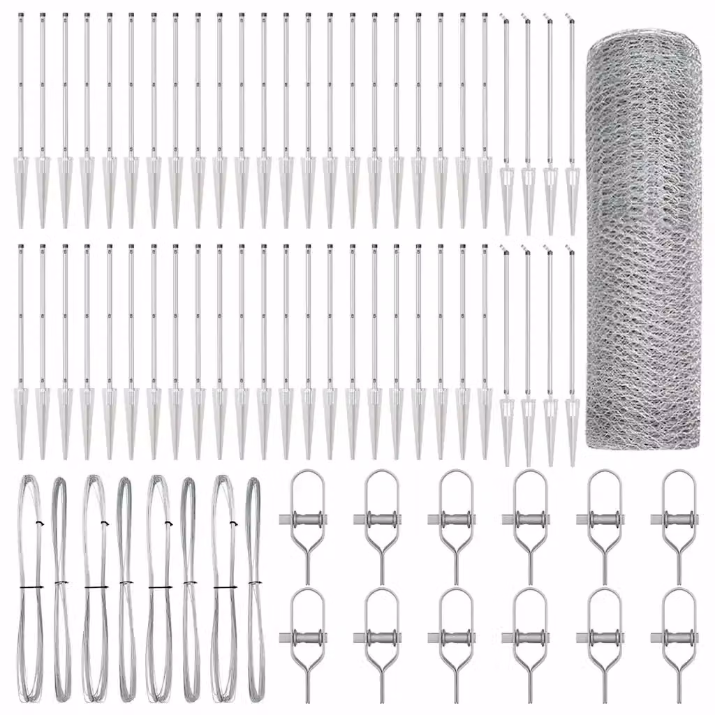 Recinzione esagonale in acciaio galvanizzato con palo vidaXL, Argento, L: 100 cm, H: 0,8 m – 2